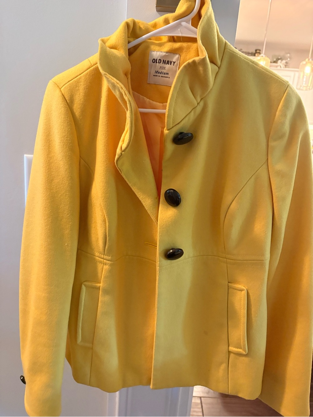 Old Navy Yellow Pea Coat with Stand Collar